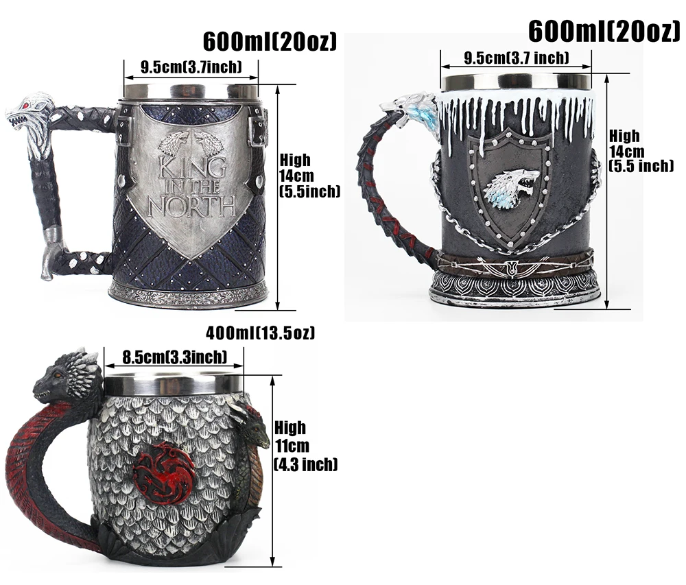 GOT Mug Goblet Stainless Steel Resin 3D Beer Tankard Wine Glass Mugs 600ml 400ml 200ml Party Drinkware Decoration Christmas Gift GOT Mug Goblet Stainless Steel Resin 3D Beer Tankard Wine Glass Mugs 600ml 400ml 200ml Party Drinkware Decoration Christmas Gift