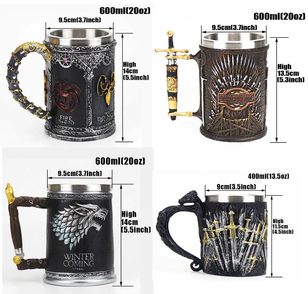 GOT Mug Goblet Stainless Steel Resin 3D Beer Tankard Wine Glass Mugs 600ml 400ml 200ml Party Drinkware Decoration Christmas Gift GOT Mug Goblet Stainless Steel Resin 3D Beer Tankard Wine Glass Mugs 600ml 400ml 200ml Party Drinkware Decoration Christmas Gift