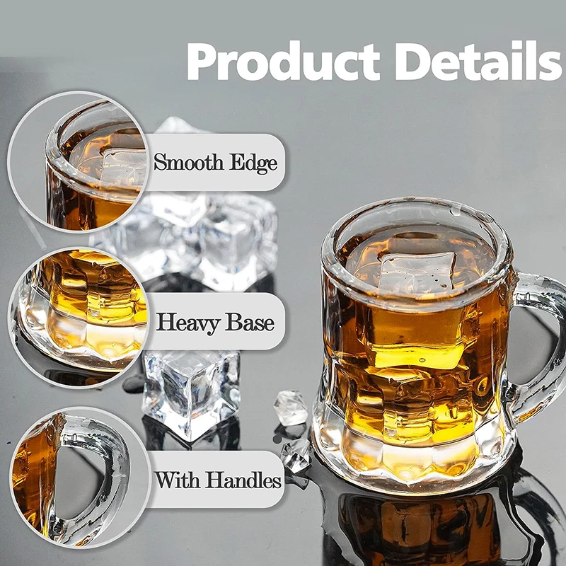 12PCS Mini Beer Mug Shot Glasses, Heavy Base Clear Mini Beer Mugs, Small Shot Cups for Party Drink, Beer
