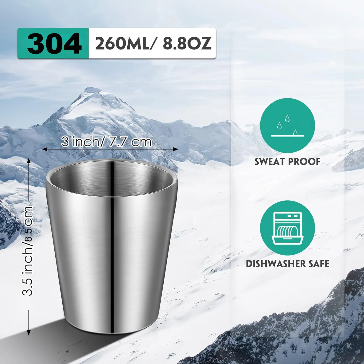 304 Stainless Steel Cups Double Wall Tumbler Glasses Stackable Glasses Metal Drinking Cups Insulated Drinking Glasses Reusable