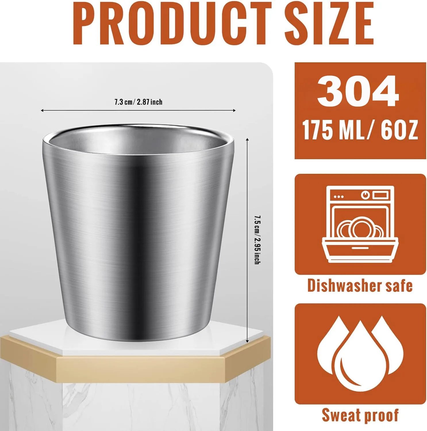304 Stainless Steel Cups Double Wall Tumbler Glasses Stackable Glasses Metal Drinking Cups Insulated Drinking Glasses Reusable