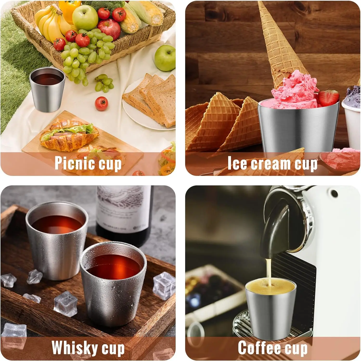 304 Stainless Steel Cups Double Wall Tumbler Glasses Stackable Glasses Metal Drinking Cups Insulated Drinking Glasses Reusable 304 Stainless Steel Cups Double Wall Tumbler Glasses Stackable Glasses Metal Drinking Cups Insulated Drinking Glasses Reusable