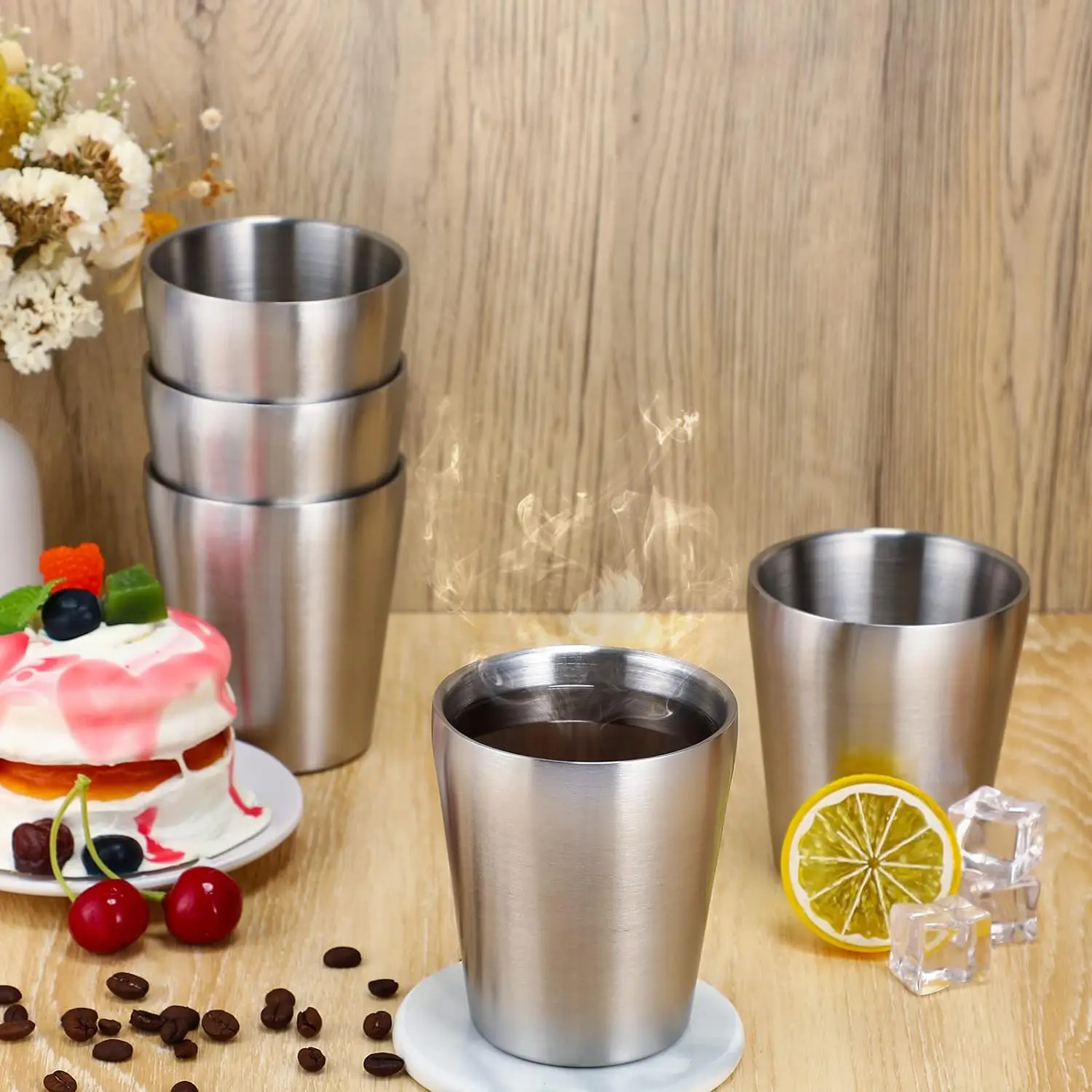304 Stainless Steel Cups Double Wall Tumbler Glasses Stackable Glasses Metal Drinking Cups Insulated Drinking Glasses Reusable