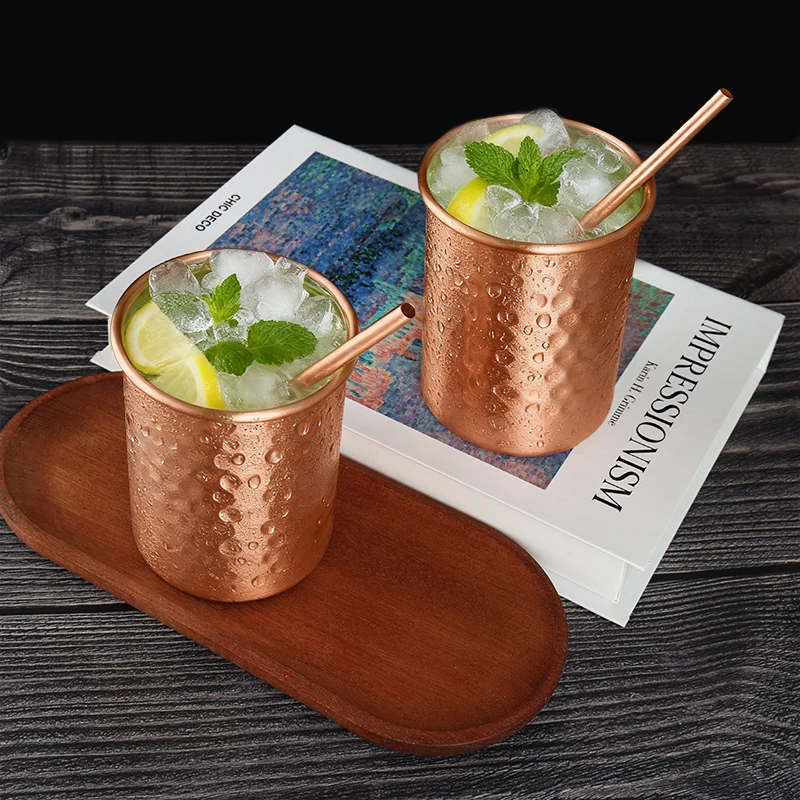New 100% Copper Cups Pure Solid  Moscow Mule PURE Copper Mugs-Shaped 400ml Cocktail Cups Beer Milk Mug Drinkware