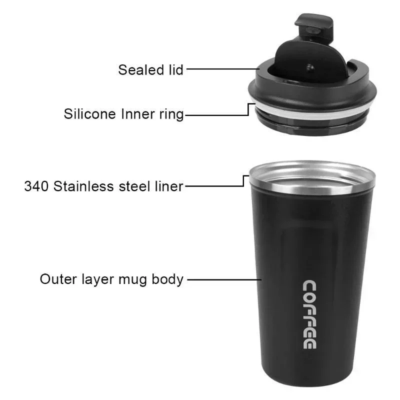 380/510ML Stainless Steel Insulated Coffee Mug Leak Proof Portable Travel Cup Vacuum Flask Outdoor Water Bottle