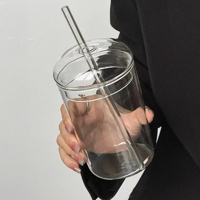 YWDL 1/2PCS 500ml High Borosilicate Glass Tumbler with Lid And Straw Reusable Iced Coffee Juice Cup Heat Resistant Drinkware YWDL 1/2PCS 500ml High Borosilicate Glass Tumbler with Lid And Straw Reusable Iced Coffee Juice Cup Heat Resistant Drinkware