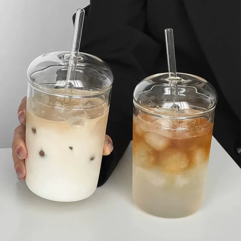 YWDL 1/2PCS 500ml High Borosilicate Glass Tumbler with Lid And Straw Reusable Iced Coffee Juice Cup Heat Resistant Drinkware YWDL 1/2PCS 500ml High Borosilicate Glass Tumbler with Lid And Straw Reusable Iced Coffee Juice Cup Heat Resistant Drinkware