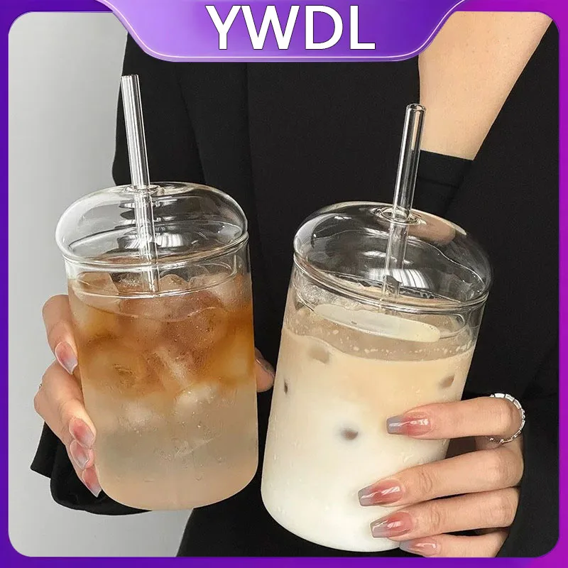 YWDL 1/2PCS 500ml High Borosilicate Glass Tumbler with Lid And Straw Reusable Iced Coffee Juice Cup Heat Resistant Drinkware YWDL 1/2PCS 500ml High Borosilicate Glass Tumbler with Lid And Straw Reusable Iced Coffee Juice Cup Heat Resistant Drinkware