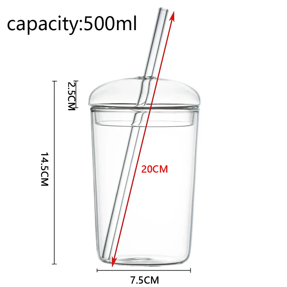 YWDL 1/2PCS 500ml High Borosilicate Glass Tumbler with Lid And Straw Reusable Iced Coffee Juice Cup Heat Resistant Drinkware