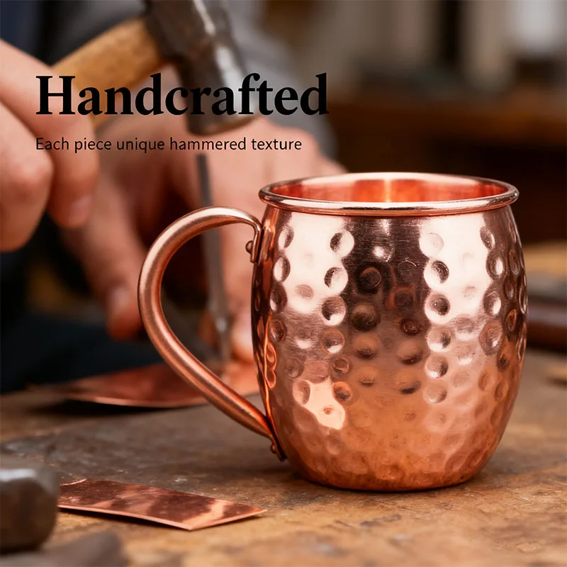 350ML 12oz 100% Copper Moscow Mule Mug Durable Coppery Beer Mug Coffee Mug Milk Cup Pure Copper Cocktail Whiskey Glass Drinkware