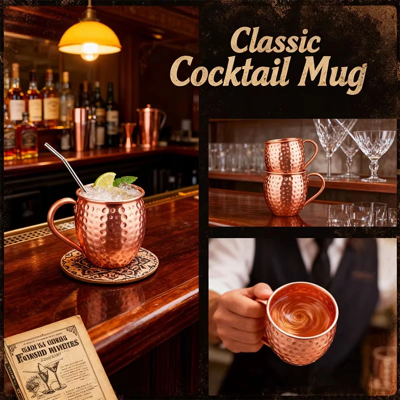 350ML 12oz 100% Copper Moscow Mule Mug Durable Coppery Beer Mug Coffee Mug Milk Cup Pure Copper Cocktail Whiskey Glass Drinkware