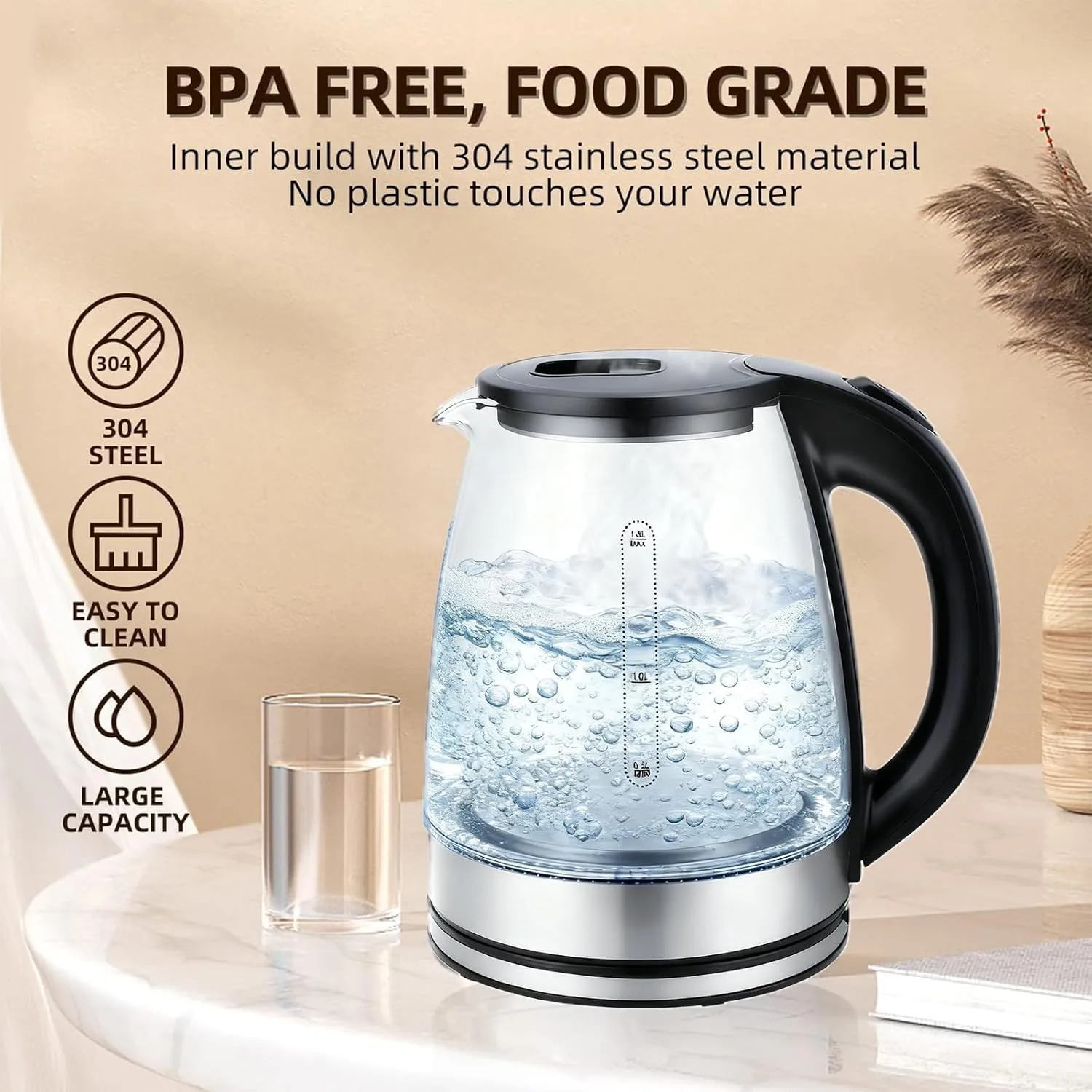 Electric Glass Kettle 2.0L Fast Boiling with Blue LED Light Auto Shut Off Boil Dry Protection Drip Free Spout Water Heater for Home Kitchen Electric Glass Kettle 2.0L Fast Boiling with Blue LED Light Auto Shut Off Boil Dry Protection Drip Free Spout Water Heater for Home Kitchen