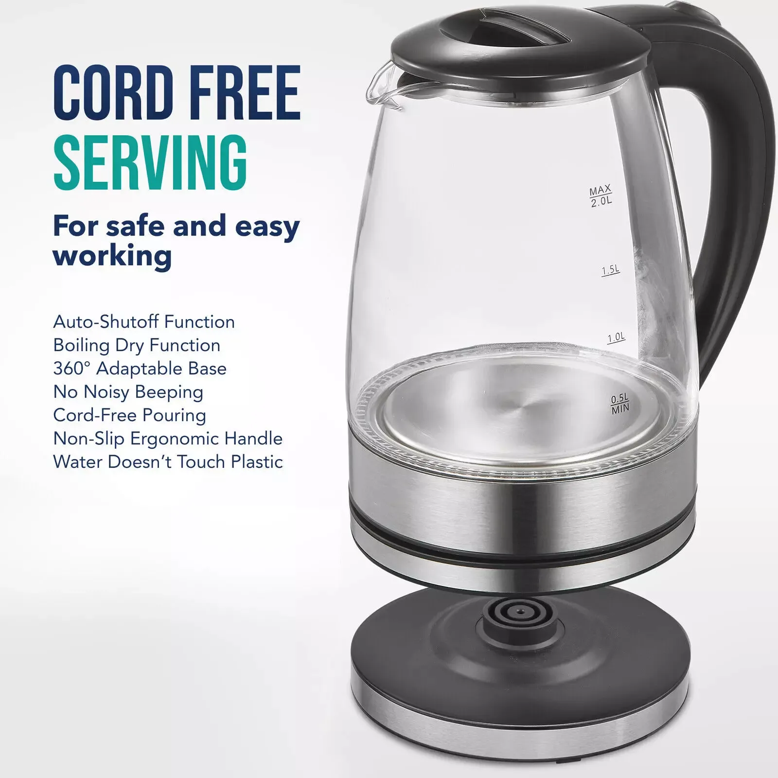 Electric Glass Kettle 2.0L Fast Boiling with Blue LED Light Auto Shut Off Boil Dry Protection Drip Free Spout Water Heater for Home Kitchen Electric Glass Kettle 2.0L Fast Boiling with Blue LED Light Auto Shut Off Boil Dry Protection Drip Free Spout Water Heater for Home Kitchen