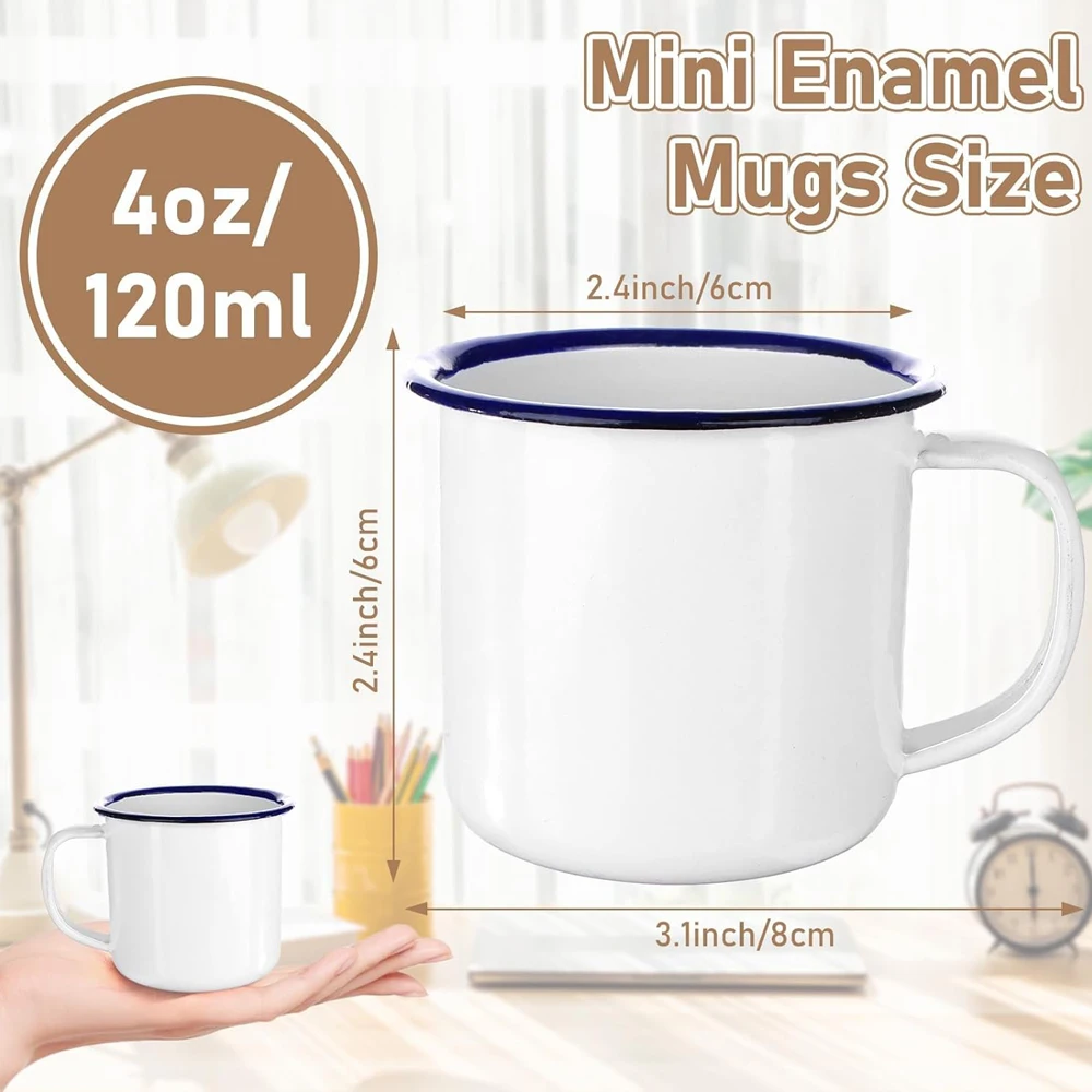 4 oz Enamel Camping Coffee Mugs Mini Metal Mug with Handle Small White Enamel Mug Vintage Round Tea Cup Portable Drinking Cups