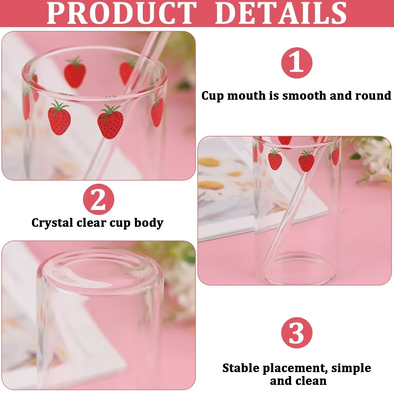 1-6pcs 300ml Strawberry Coffee Mugs Cute Glass Cup with Straw Creative Transparent Water Drinking Student Milk Gift Drinkware 1-6pcs 300ml Strawberry Coffee Mugs Cute Glass Cup with Straw Creative Transparent Water Drinking Student Milk Gift Drinkware