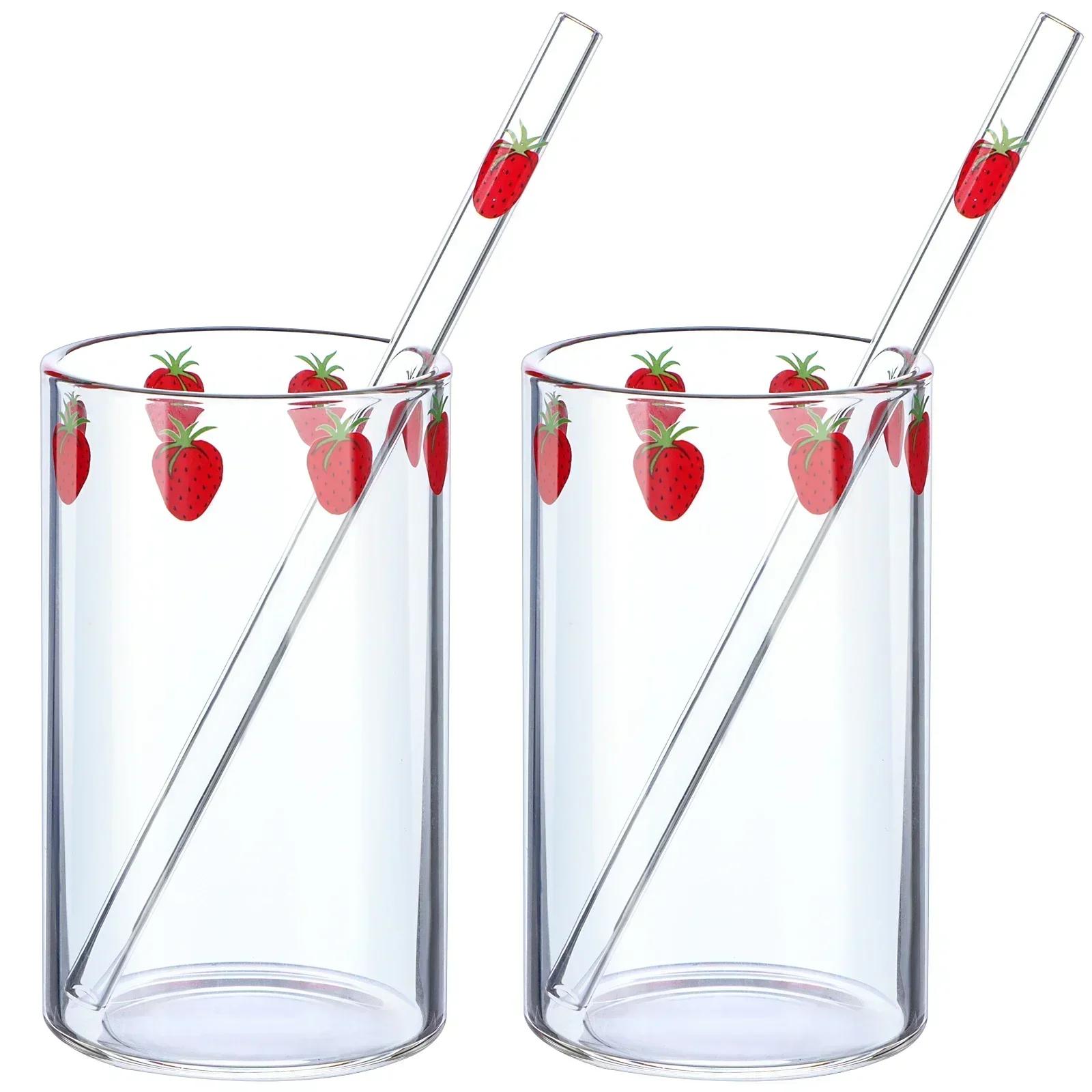 1-6pcs 300ml Strawberry Coffee Mugs Cute Glass Cup with Straw Creative Transparent Water Drinking Student Milk Gift Drinkware 1-6pcs 300ml Strawberry Coffee Mugs Cute Glass Cup with Straw Creative Transparent Water Drinking Student Milk Gift Drinkware