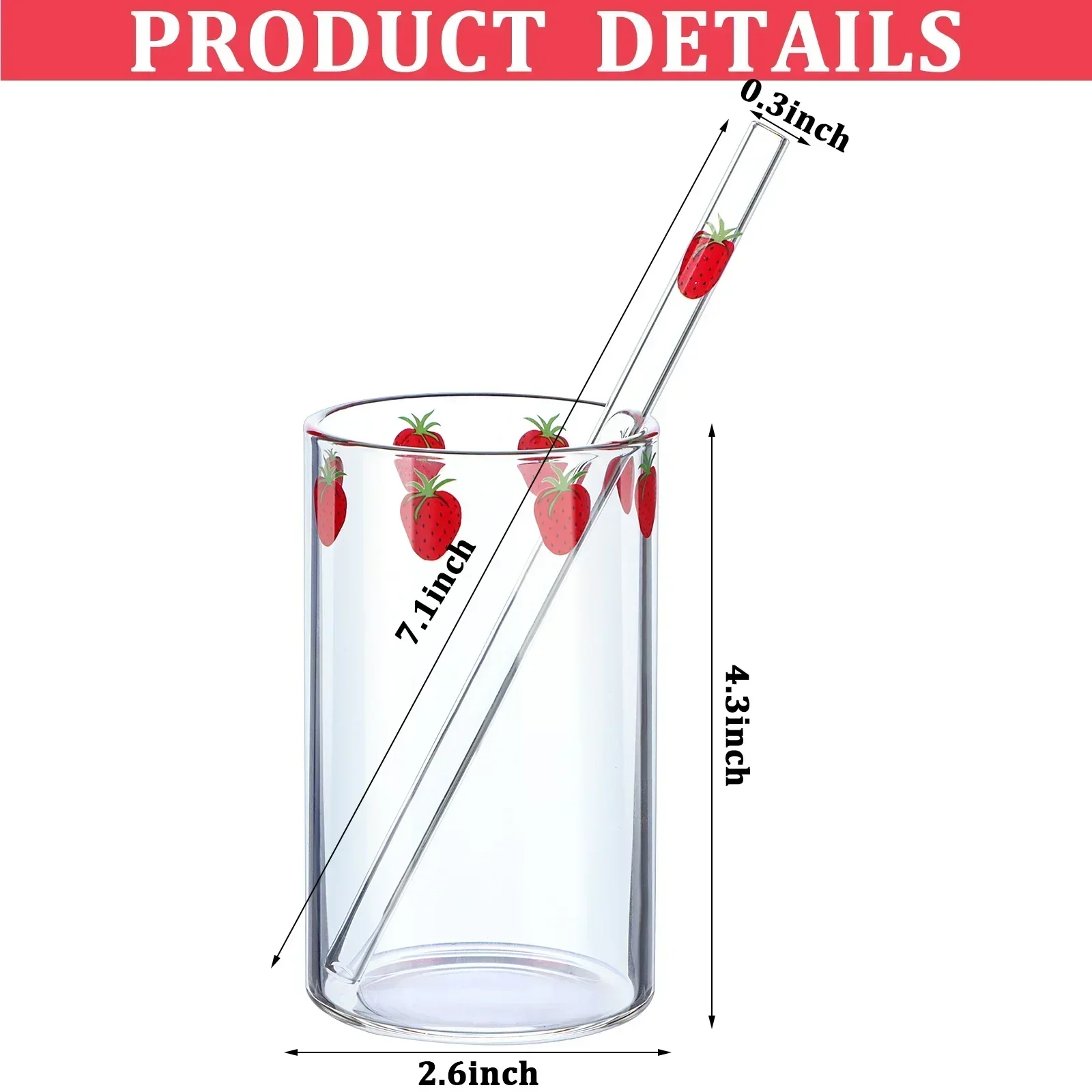 1-6pcs 300ml Strawberry Coffee Mugs Cute Glass Cup with Straw Creative Transparent Water Drinking Student Milk Gift Drinkware 1-6pcs 300ml Strawberry Coffee Mugs Cute Glass Cup with Straw Creative Transparent Water Drinking Student Milk Gift Drinkware
