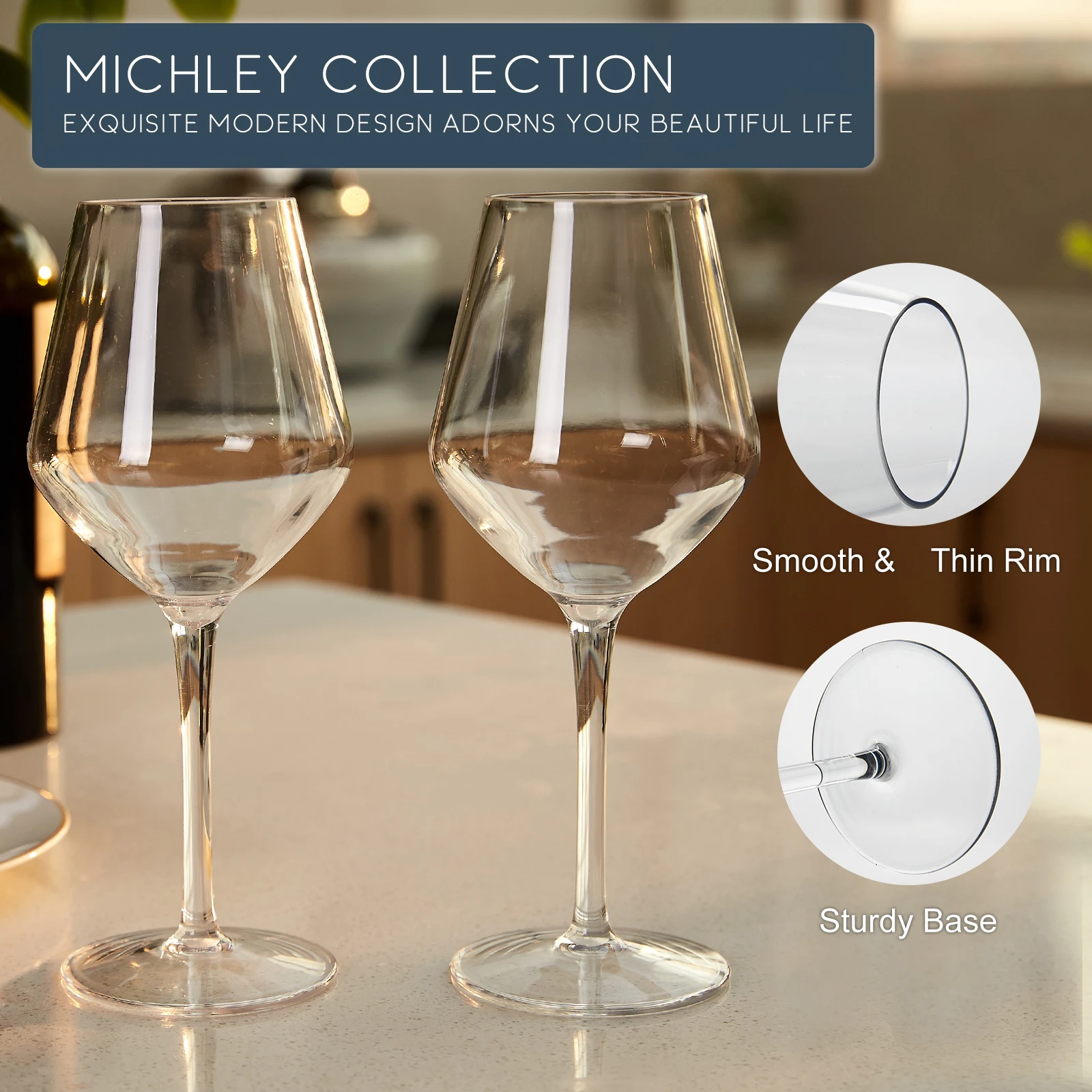 MICHLEY 15oz Unbreakable Tritan Plastic Wine Glass Picnic Set Reusable Luxury Glassware For Party Barware Outdoor Dishwasher