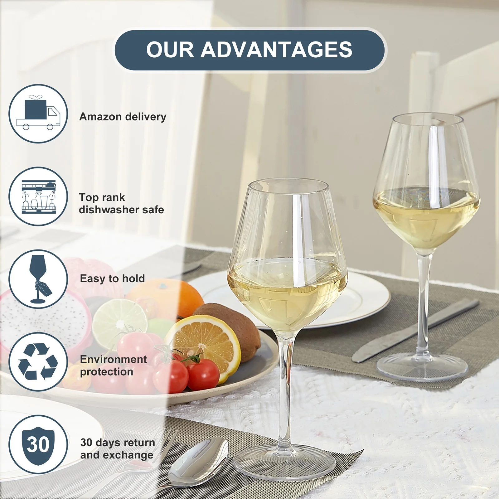 MICHLEY 15oz Unbreakable Tritan Plastic Wine Glass Picnic Set Reusable Luxury Glassware For Party Barware Outdoor Dishwasher