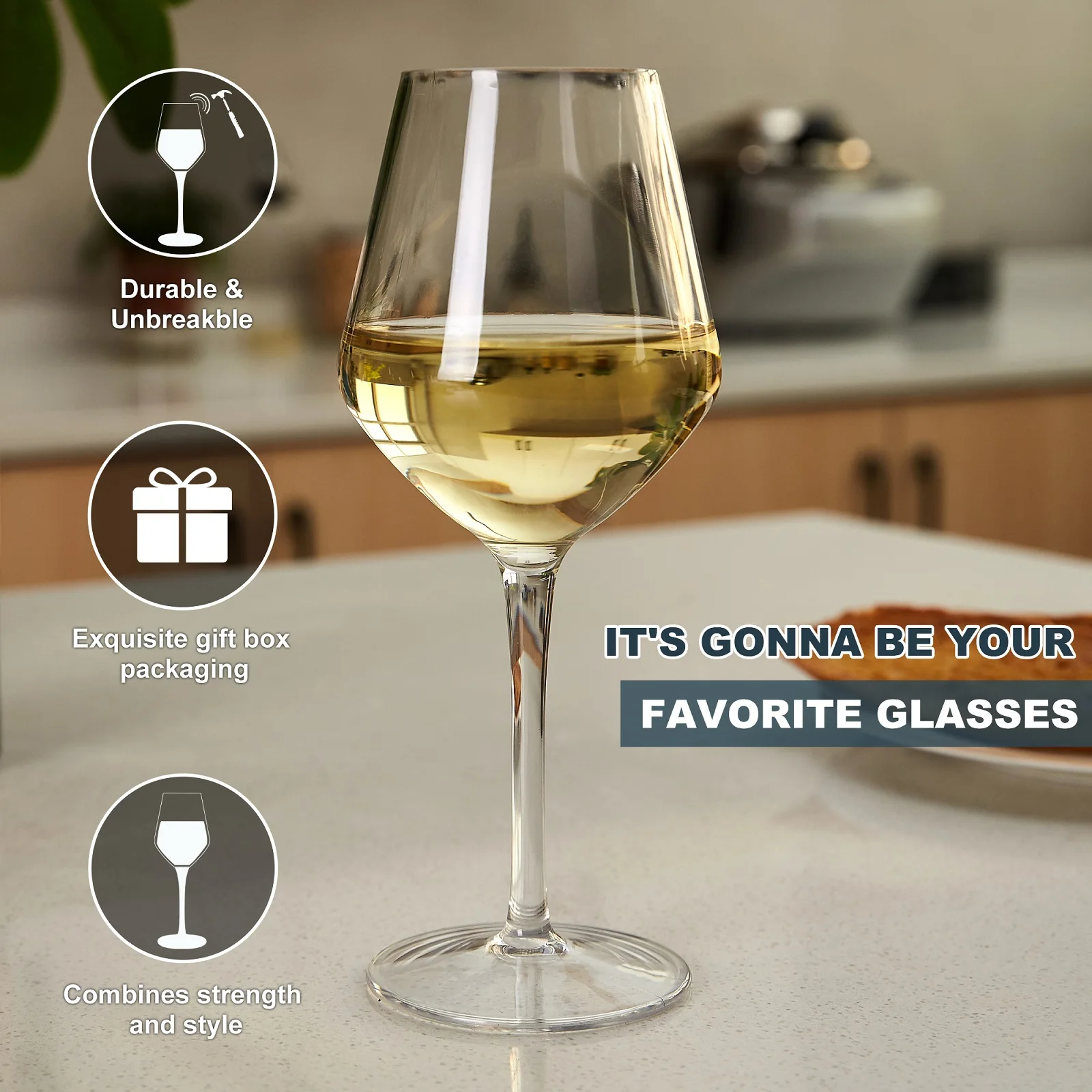 MICHLEY 15oz Unbreakable Tritan Plastic Wine Glass Picnic Set Reusable Luxury Glassware For Party Barware Outdoor Dishwasher