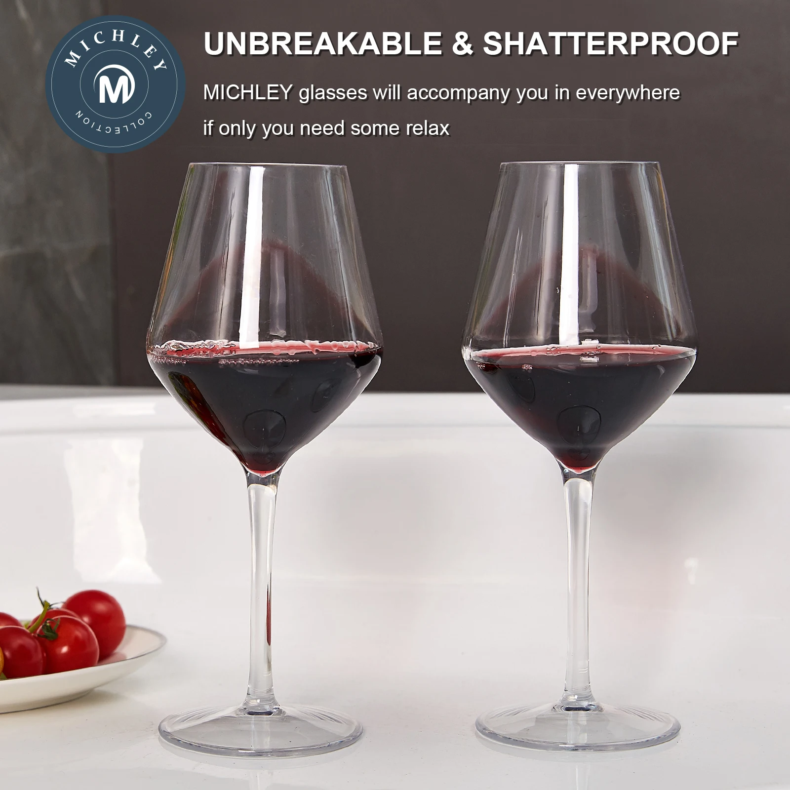 MICHLEY 15oz Unbreakable Tritan Plastic Wine Glass Picnic Set Reusable Luxury Glassware For Party Barware Outdoor Dishwasher