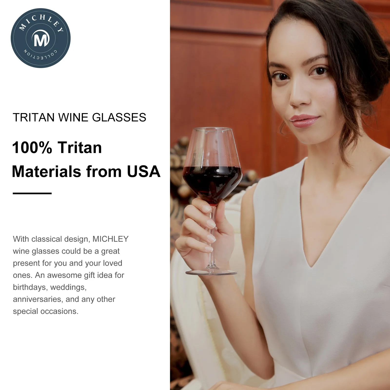 MICHLEY 15oz Unbreakable Tritan Plastic Wine Glass Picnic Set Reusable Luxury Glassware For Party Barware Outdoor Dishwasher
