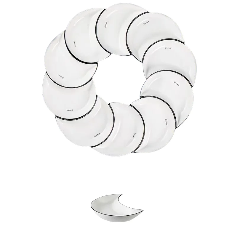 5 Piece Reunion Ceramic Dinnerware Set Moon Shaped Hot Pot Plate Flexible Combination of Plates According to Food Consumption