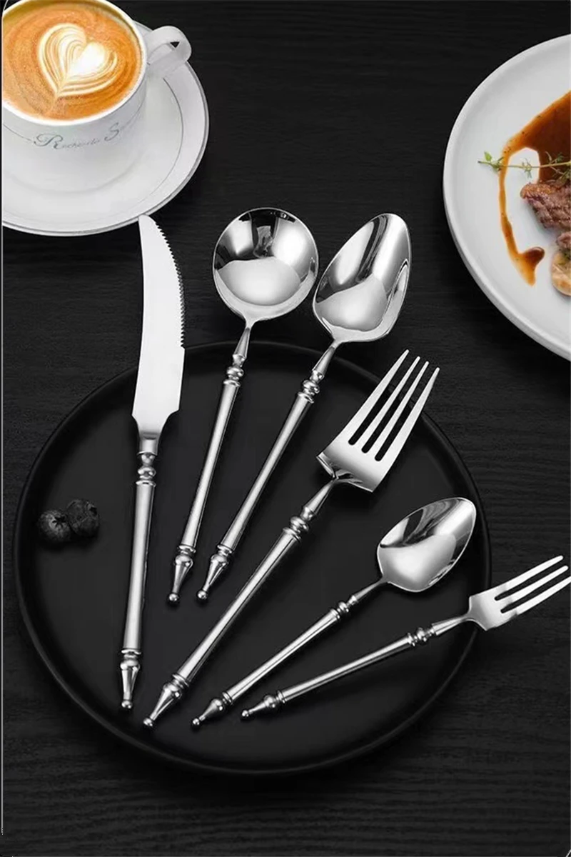 3/4/5/6PCS Silm Romantic 304 Stainless Cutlery Set Hotel French Tableware Wedding Table Decoration Luxury Spoon Fork Knife