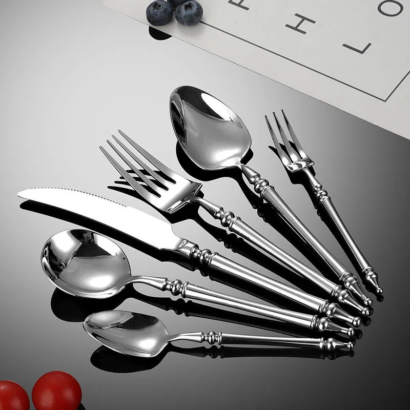 3/4/5/6PCS Silm Romantic 304 Stainless Cutlery Set Hotel French Tableware Wedding Table Decoration Luxury Spoon Fork Knife