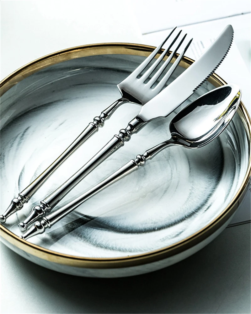 3/4/5/6PCS Silm Romantic 304 Stainless Cutlery Set Hotel French Tableware Wedding Table Decoration Luxury Spoon Fork Knife 3/4/5/6PCS Silm Romantic 304 Stainless Cutlery Set Hotel French Tableware Wedding Table Decoration Luxury Spoon Fork Knife