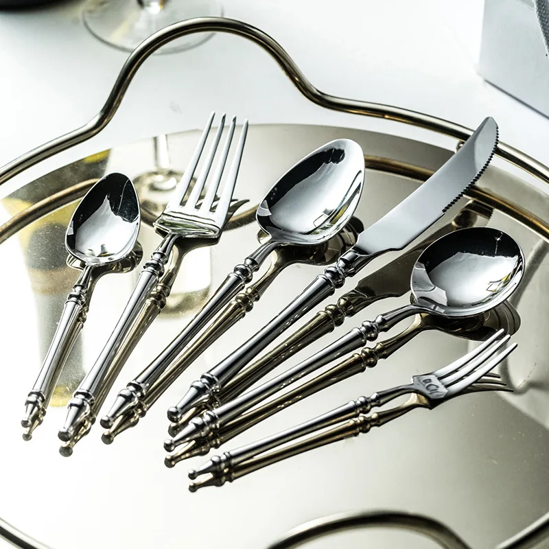3/4/5/6PCS Silm Romantic 304 Stainless Cutlery Set Hotel French Tableware Wedding Table Decoration Luxury Spoon Fork Knife 3/4/5/6PCS Silm Romantic 304 Stainless Cutlery Set Hotel French Tableware Wedding Table Decoration Luxury Spoon Fork Knife