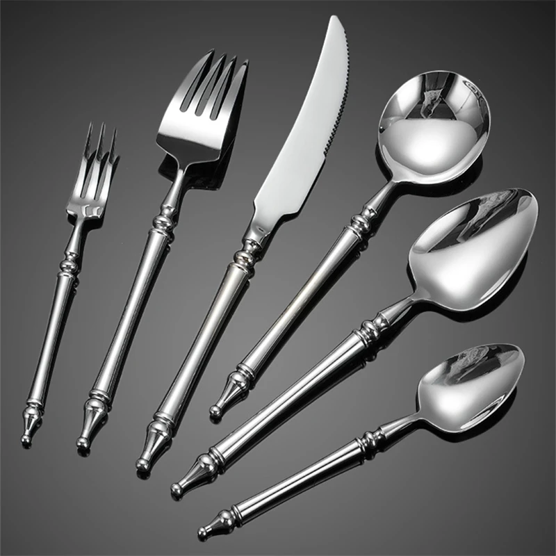 3/4/5/6PCS Silm Romantic 304 Stainless Cutlery Set Hotel French Tableware Wedding Table Decoration Luxury Spoon Fork Knife