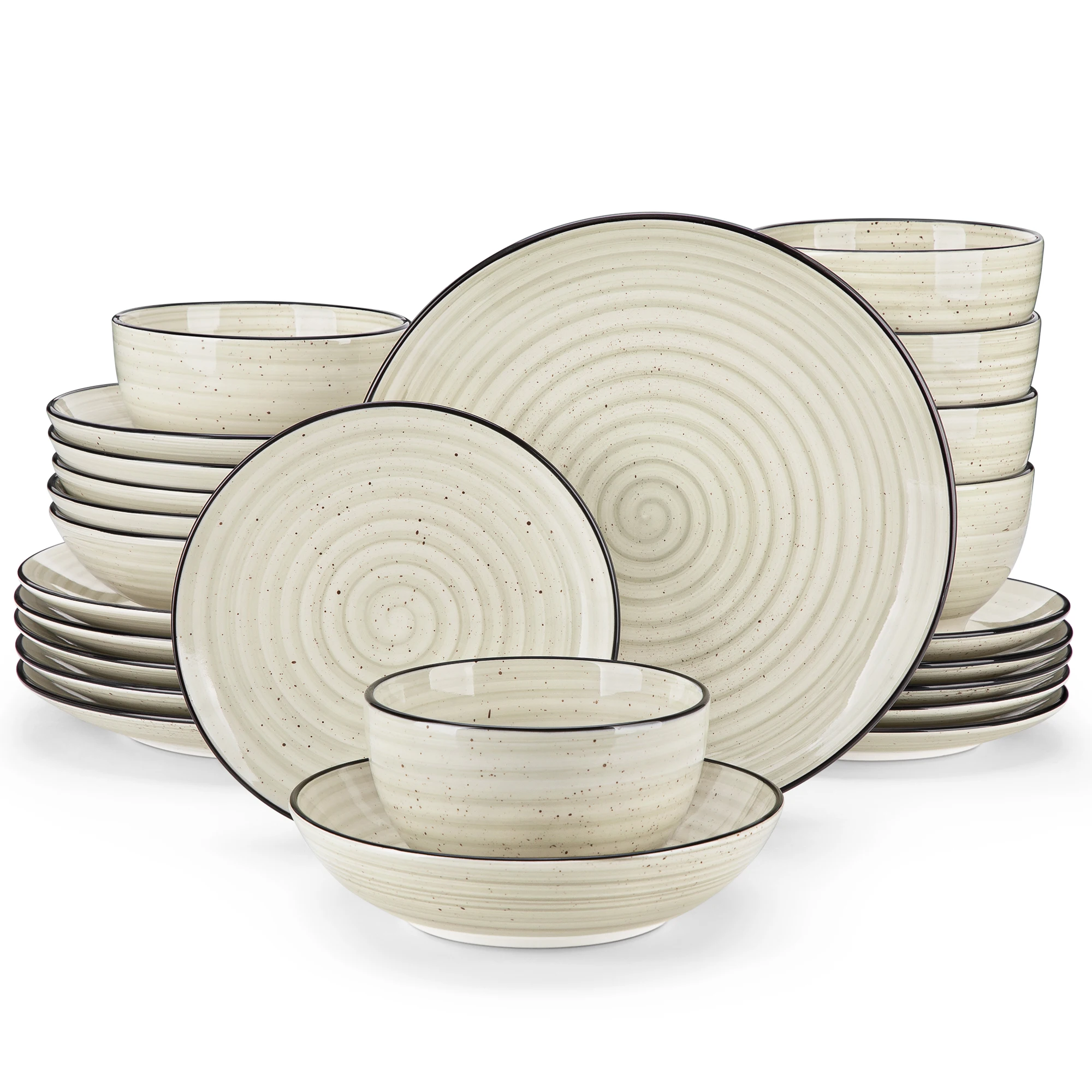 Vancasso 24/48 Piece Beige Plates Dinner Sets Ceramic Dinnerware Sets Handpainted Spiral With 6 Dinner Plate/Dessert/Soup/Bowl Vancasso 24/48 Piece Beige Plates Dinner Sets Ceramic Dinnerware Sets Handpainted Spiral With 6 Dinner Plate/Dessert/Soup/Bowl