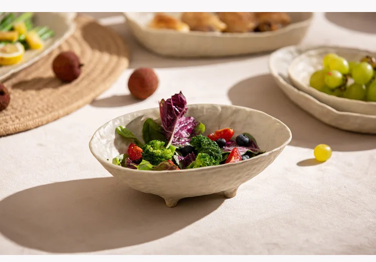 Creative Irregular Dishes and Plates Sets Vintage Hand Pinch Texture Tableware Feature Hotel Dinner Plates Dessert Bowl Home