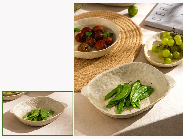 Creative Irregular Dishes and Plates Sets Vintage Hand Pinch Texture Tableware Feature Hotel Dinner Plates Dessert Bowl Home