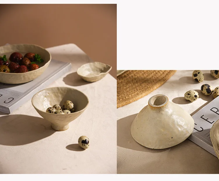 Creative Irregular Dishes and Plates Sets Vintage Hand Pinch Texture Tableware Feature Hotel Dinner Plates Dessert Bowl Home