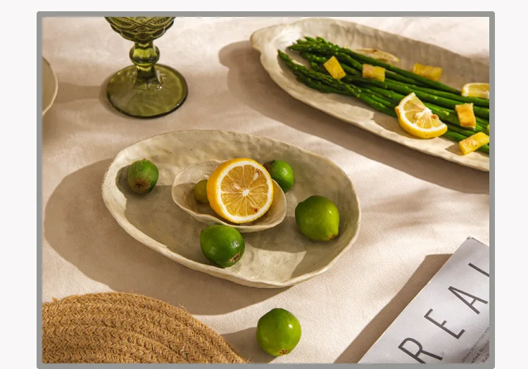 Creative Irregular Dishes and Plates Sets Vintage Hand Pinch Texture Tableware Feature Hotel Dinner Plates Dessert Bowl Home