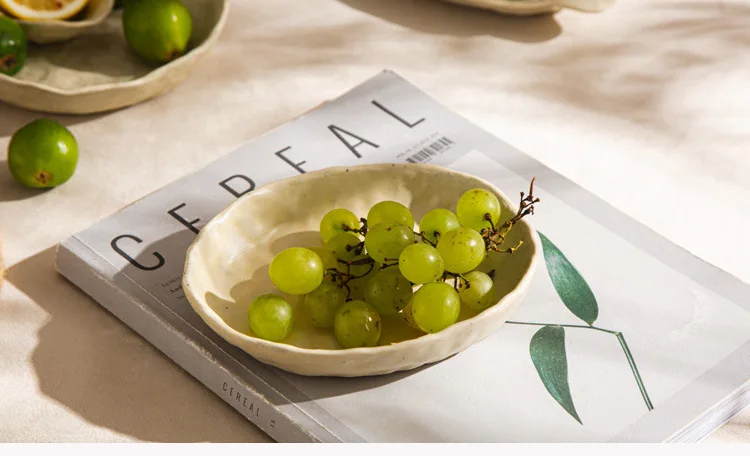 Creative Irregular Dishes and Plates Sets Vintage Hand Pinch Texture Tableware Feature Hotel Dinner Plates Dessert Bowl Home