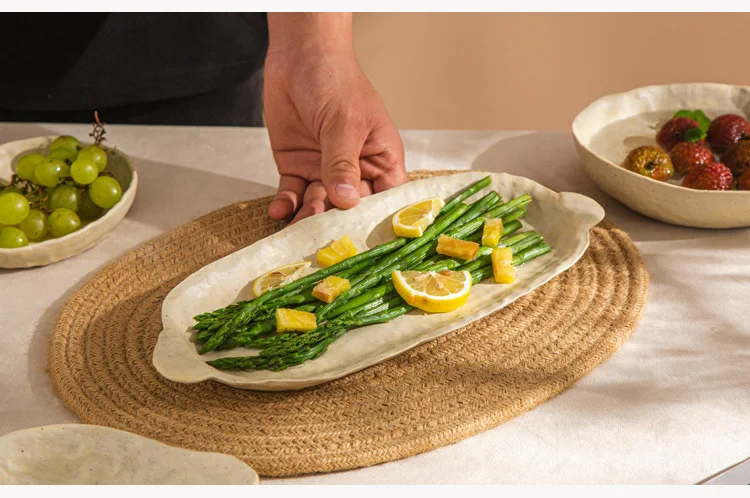 Creative Irregular Dishes and Plates Sets Vintage Hand Pinch Texture Tableware Feature Hotel Dinner Plates Dessert Bowl Home