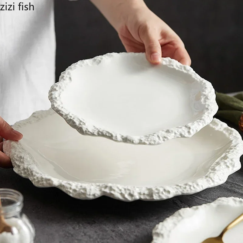 Simple Solid Color Tableware Porcelain Pasta Steak Plate Dinner Plate Creative Kitchen Irregular Serving Tray Cooking Dishes Simple Solid Color Tableware Porcelain Pasta Steak Plate Dinner Plate Creative Kitchen Irregular Serving Tray Cooking Dishes