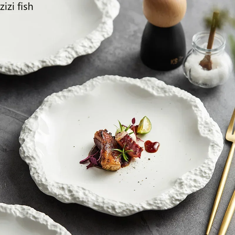Simple Solid Color Tableware Porcelain Pasta Steak Plate Dinner Plate Creative Kitchen Irregular Serving Tray Cooking Dishes Simple Solid Color Tableware Porcelain Pasta Steak Plate Dinner Plate Creative Kitchen Irregular Serving Tray Cooking Dishes