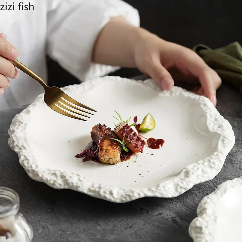 Simple Solid Color Tableware Porcelain Pasta Steak Plate Dinner Plate Creative Kitchen Irregular Serving Tray Cooking Dishes Simple Solid Color Tableware Porcelain Pasta Steak Plate Dinner Plate Creative Kitchen Irregular Serving Tray Cooking Dishes