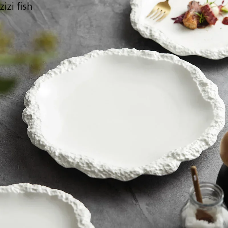 Simple Solid Color Tableware Porcelain Pasta Steak Plate Dinner Plate Creative Kitchen Irregular Serving Tray Cooking Dishes Simple Solid Color Tableware Porcelain Pasta Steak Plate Dinner Plate Creative Kitchen Irregular Serving Tray Cooking Dishes