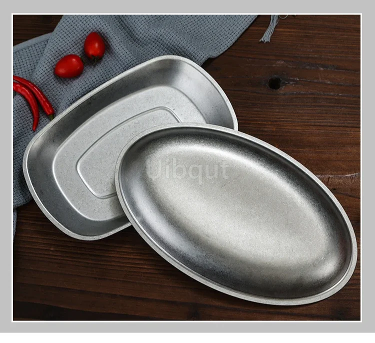 new Retro Cutlery Set Plates Dinnerware Bowls Dining Plates Stainless Steel Western Food Plates steak tray smakk dish Cutlery