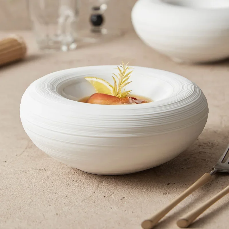 White Double Layer Insulation Plate Serving Plate Ceramic Circular Thick Soup Plate Snack Dish Salmon Dish Restaurant Tableware White Double Layer Insulation Plate Serving Plate Ceramic Circular Thick Soup Plate Snack Dish Salmon Dish Restaurant Tableware