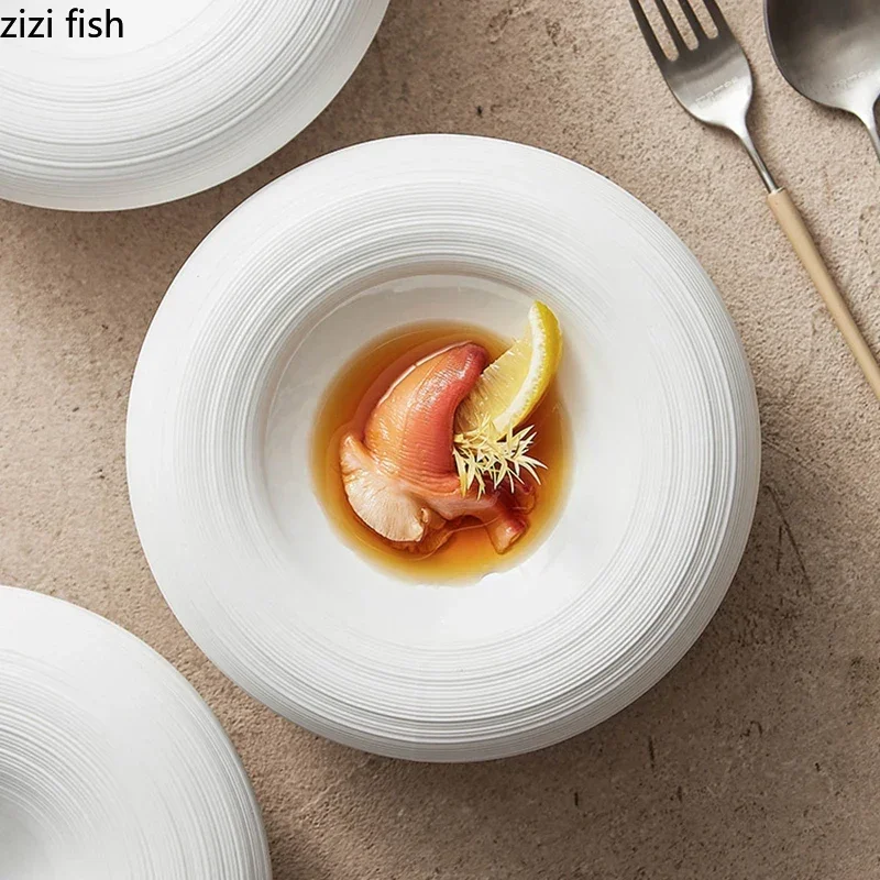White Double Layer Insulation Plate Serving Plate Ceramic Circular Thick Soup Plate Snack Dish Salmon Dish Restaurant Tableware White Double Layer Insulation Plate Serving Plate Ceramic Circular Thick Soup Plate Snack Dish Salmon Dish Restaurant Tableware