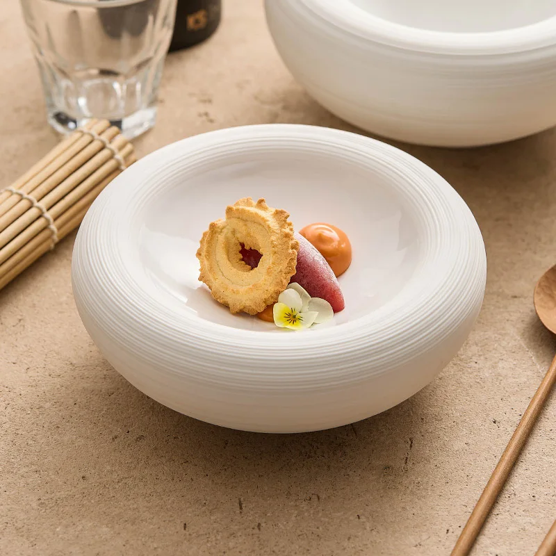White Double Layer Insulation Plate Serving Plate Ceramic Circular Thick Soup Plate Snack Dish Salmon Dish Restaurant Tableware White Double Layer Insulation Plate Serving Plate Ceramic Circular Thick Soup Plate Snack Dish Salmon Dish Restaurant Tableware