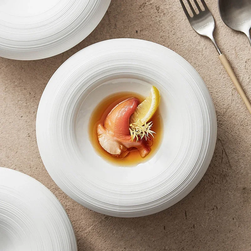 White Double Layer Insulation Plate Serving Plate Ceramic Circular Thick Soup Plate Snack Dish Salmon Dish Restaurant Tableware White Double Layer Insulation Plate Serving Plate Ceramic Circular Thick Soup Plate Snack Dish Salmon Dish Restaurant Tableware