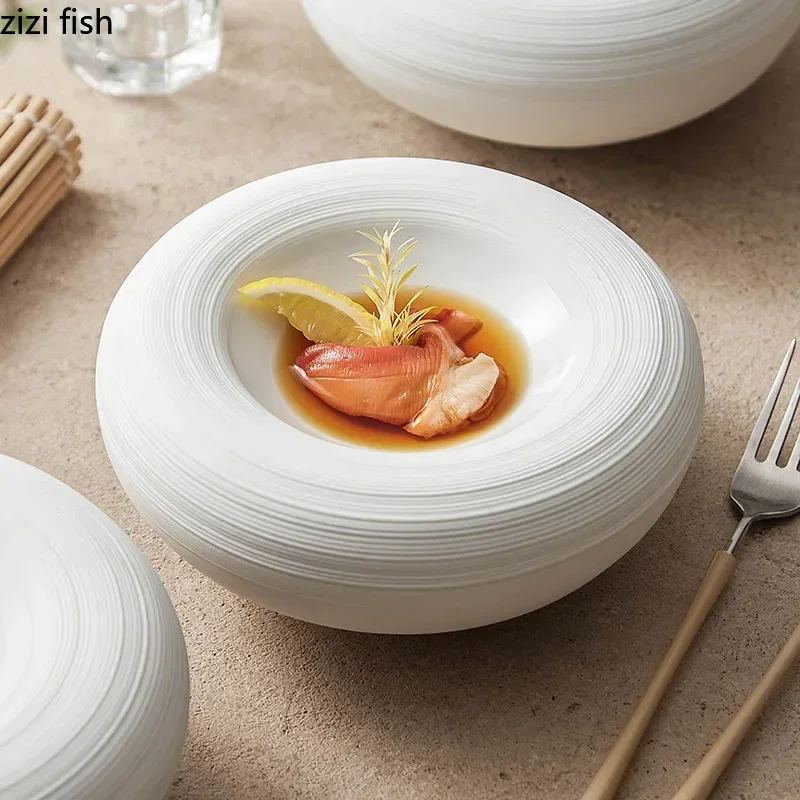 White Double Layer Insulation Plate Serving Plate Ceramic Circular Thick Soup Plate Snack Dish Salmon Dish Restaurant Tableware White Double Layer Insulation Plate Serving Plate Ceramic Circular Thick Soup Plate Snack Dish Salmon Dish Restaurant Tableware