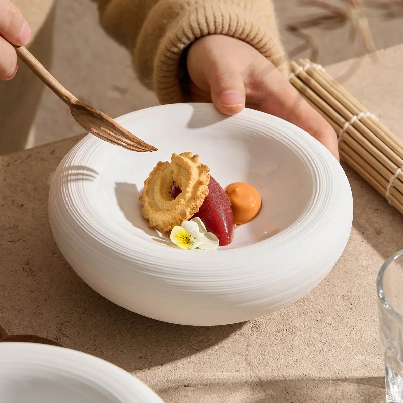 White Double Layer Insulation Plate Serving Plate Ceramic Circular Thick Soup Plate Snack Dish Salmon Dish Restaurant Tableware White Double Layer Insulation Plate Serving Plate Ceramic Circular Thick Soup Plate Snack Dish Salmon Dish Restaurant Tableware
